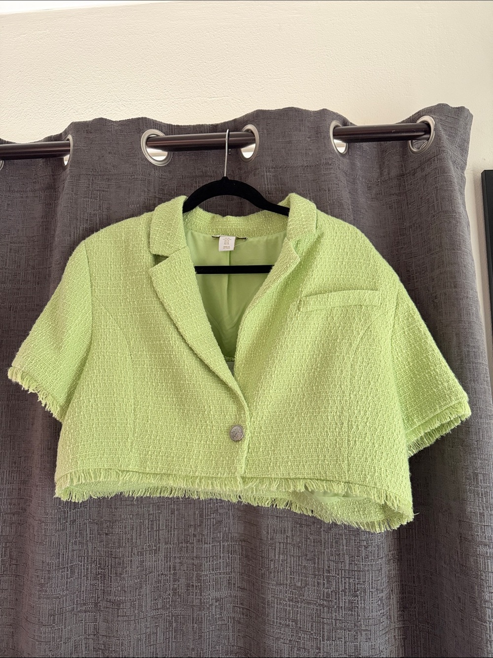 House of Harlow 1960 Cropped Tweed Blazer in Lime Green